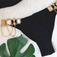 Load image into Gallery viewer, Luxury Purple Halter Crystal Diamond Bikini Female Swimsuit Women Swimwear Rhinestone Bikini Set Bathing Suit Women's Swimwear Rhinestone Halter Low Waist Tie Side Bikini Set 2 Pieces Crystal Diamond Swimsuit