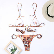 Load image into Gallery viewer, Vintage Print Bikini Female Handwork Small Ruffle Swimming Suit For Women Swimwear High Cut Bikini Set String Print Halter String Triangle Bikini Set Luxury Swimwear Two Piece Swimsuit