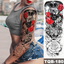 Load image into Gallery viewer, Full Arm Temporary Tattoos 8 Sheets and Half Arm Shoulder Waterproof Tattoos Elegant Large Lion Sleeve Sticker Tattoo Waterproof Temporary Big Wolf Tatoos For Men and Women