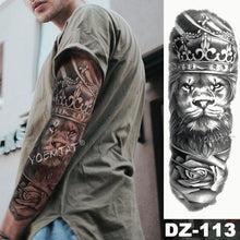 Load image into Gallery viewer, Full Arm Temporary Tattoos 8 Sheets and Half Arm Shoulder Waterproof Tattoos Elegant Large Lion Sleeve Sticker Tattoo Waterproof Temporary Big Wolf Tatoos For Men and Women
