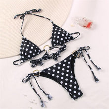 Load image into Gallery viewer, Bikini Triangle Adjust Swimwear Women's Crisscross Halter Bikini Lace Up Back Bandage Two Piece Strappy Bathing Suits G String Thong Swimwear Women Bathing Suit Hollow Out Quality Pleated Swimsuit Female Double-Sided Bikini Set