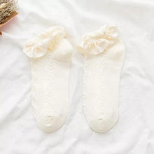 Load image into Gallery viewer, Women Lace Mesh Black White Cotton Socks Japanese Maiden Lovely Short Socks Frilly Ruffle Princess Socks For Women