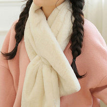 Load image into Gallery viewer, New Winter Solid Color Warm Thicken Soft Collar Scarf Faux Rabbit Fur Neckerchief Plush Warm Hot Scarfs Cross Collar Scarf Shawl Solid With Pearl Elegant For Women