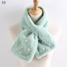 Load image into Gallery viewer, New Winter Solid Color Warm Thicken Soft Collar Scarf Faux Rabbit Fur Neckerchief Plush Warm Hot Scarfs Cross Collar Scarf Shawl Solid With Pearl Elegant For Women