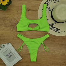 Load image into Gallery viewer, Modern White Bikini Hollow Out Swimsuit Female High Cut Swimwear Solid Fashion Bathing Suit Beach Wear Women's Front Cutout Bikini Sets Two Piece Summer Party Bathing Suits