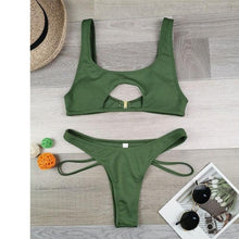 Load image into Gallery viewer, Modern White Bikini Hollow Out Swimsuit Female High Cut Swimwear Solid Fashion Bathing Suit Beach Wear Women's Front Cutout Bikini Sets Two Piece Summer Party Bathing Suits