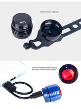 Load image into Gallery viewer, Bicycle Rear Light Bike Warning Lamp USB Charge Red White Light Color Safety Headlight Bike Tail Light Rechargeable Ultra Bright Bike Rear Light USB Rechargeable Bike LED Light