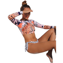 Load image into Gallery viewer, Surfing Swimsuit For Women Bikini Long Sleeve Swimwear Tiger Print Push Up Summer Bath Suit Two Piece Surfing Rash Guard Bikini Long Sleeve Swimsuit Set