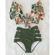 Load image into Gallery viewer, High Waist Bikini Ruffle Swimwear Women Print Swimsuit Push Up Bikinis Plus Size Bathing Suits Floral Beach Wear Bikini Swimsuits for Teen Girls