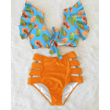 Load image into Gallery viewer, High Waist Bikini Ruffle Swimwear Women Print Swimsuit Push Up Bikinis Plus Size Bathing Suits Floral Beach Wear Bikini Swimsuits for Teen Girls