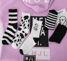 Load image into Gallery viewer, Black And White Embroidery Female Tide Socks Shallow Mouth Summer Cartoon Cow Cute Fashion Boat Socks Unisex Men And Women Cotton Ankle Socks