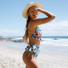 Load image into Gallery viewer, Women Summer High Waist Ruffle Bikini Set Swimwear Women Lady Floral Female Push Up Swimsuit Summer Beach Wear Bikini Pure Color Bikini Charming Ruffled Bra And Bottom Swimsuits