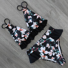 Load image into Gallery viewer, Women Summer High Waist Ruffle Bikini Set Swimwear Women Lady Floral Female Push Up Swimsuit Summer Beach Wear Bikini Pure Color Bikini Charming Ruffled Bra And Bottom Swimsuits