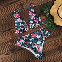 Load image into Gallery viewer, Women Summer High Waist Ruffle Bikini Set Swimwear Women Lady Floral Female Push Up Swimsuit Summer Beach Wear Bikini Pure Color Bikini Charming Ruffled Bra And Bottom Swimsuits