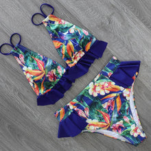 Load image into Gallery viewer, Women Summer High Waist Ruffle Bikini Set Swimwear Women Lady Floral Female Push Up Swimsuit Summer Beach Wear Bikini Pure Color Bikini Charming Ruffled Bra And Bottom Swimsuits