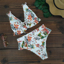 Load image into Gallery viewer, Women Summer High Waist Ruffle Bikini Set Swimwear Women Lady Floral Female Push Up Swimsuit Summer Beach Wear Bikini Pure Color Bikini Charming Ruffled Bra And Bottom Swimsuits