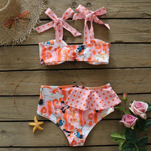 Load image into Gallery viewer, Two-Pieces Women Floral Push-Up Padded Bra Ruffles Bikini Set Swimsuit Swimwear Bathing Suit Beachwear Floral Printed Swimsuit Knotted String Triangle Bikini Tie Side High Cut Cheeky Bikini Set