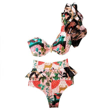 Load image into Gallery viewer, Two-Pieces Women Floral Push-Up Padded Bra Ruffles Bikini Set Swimsuit Swimwear Bathing Suit Beachwear Floral Printed Swimsuit Knotted String Triangle Bikini Tie Side High Cut Cheeky Bikini Set