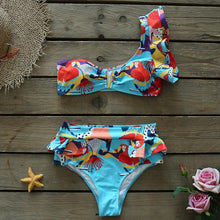 Load image into Gallery viewer, Two-Pieces Women Floral Push-Up Padded Bra Ruffles Bikini Set Swimsuit Swimwear Bathing Suit Beachwear Floral Printed Swimsuit Knotted String Triangle Bikini Tie Side High Cut Cheeky Bikini Set
