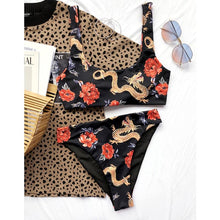 Load image into Gallery viewer, Modern Blue High Waist Bikini Push Up Swimwear Women Dragon Printed Bikini Set Retro Swimsuit Women's High Waist Bikini Swimsuits Twist Push Up Two Piece Bathing Suits Tummy Control Swimwear