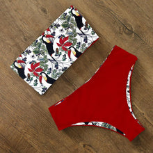 Load image into Gallery viewer, Bikini Swimwear Swimsuit Women Floral Print High Waist Bikini Set Back Cross Bathing Suit Female Beach Wear Women's Bikini Swimsuits Strapless Two Pieces Bathing Suits
