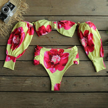 Load image into Gallery viewer, Trendy High Waist Bikini New Long Sleeve Swimsuit Women's Long Sleeve High Waist Off-Shoulder Swimwear Women Bubble Sleeve Bikinis Mesh Charming Beach Wear