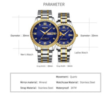 Load image into Gallery viewer, Business Black Couple Watches Top Luxury Mens Watches Auto Date Quartz Wristwatch Gold Watch Men Diamond Stainless Steel Waterproof Luminous Business Casual Luxury Watch For Men
