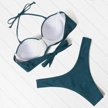 Load image into Gallery viewer, Bikini Set High Cut Solid Swimsuit Women Swimwear Push Up Bathing Suit Beachwear Leopard Bikini Women's Ribbed Underwire Bikini High Cut Bikini V Swimwear Butterfly Print High Leg Bikini Swimsuit