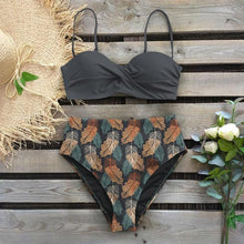 Load image into Gallery viewer, Leaf Print Bikini Female Swimsuit Women's Bathing Suits Triangle Bikini High Waist Bottoms Two Piece Swimsuits Women Swimwear Thong Push Up Bikinis Set High Waist Swimming Suits for Bathing Suit