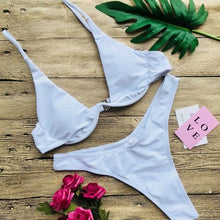 Load image into Gallery viewer, Underwired Bikini Female Swimsuit Women Swimwear Two-Piece V Shape Wire Bikini Set Bather Bathing Suit Women Micro Bikini Set Shiny Metallic 2 Piece Swimsuit Push Up Underwire Swimwear Bathing Suit