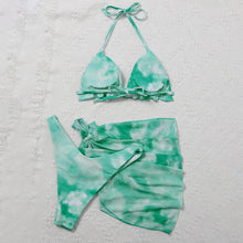 Load image into Gallery viewer, 3 Piece Women Bikini Modern Swimsuit Women High Cut Suit Halter Swimwear Women's Bikini Swimsuits With Wrap Skirt Lace Up Pieces Strings High Cut Bikini Set Bathing Suits Female Triangle Backless Bathing Suit