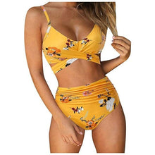 Load image into Gallery viewer, Modern Floral Bikini 2 Pieces Flower Print Bikini Set Women Crisscross High Waist String 2 Piece Bathing Suits High Waist Women's Swimsuit Shorts Solid Bikini Floral Summer Bikini Set