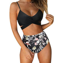 Load image into Gallery viewer, Modern Floral Bikini 2 Pieces Flower Print Bikini Set Women Crisscross High Waist String 2 Piece Bathing Suits High Waist Women's Swimsuit Shorts Solid Bikini Floral Summer Bikini Set