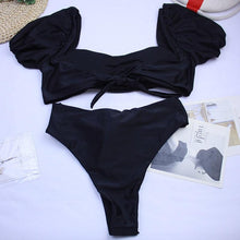 Load image into Gallery viewer, Bikini New 2 Piece Women Swimsuit Women's High Waist Bikini Set Fashion Puff Sleeve Swimwear Set Bathing Suits Solid Color Short Puff Sleeve Summer High Waist Cut Backless Bathing Suit Beachwear