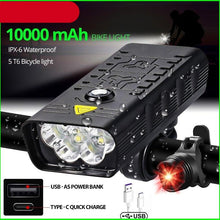 Load image into Gallery viewer, 10000mAh Bike Light USB Rechargeable 5000 Lumens Bike Headlight LED Super Bright Front Lights And Back Rear Light Set For Night Riding Bicycle Lights Front And Back Rechargeable With 3 Modes