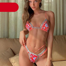 Load image into Gallery viewer, Vintage Print Bikini Female Handwork Small Ruffle Swimming Suit For Women Swimwear High Cut Bikini Set String Print Halter String Triangle Bikini Set Luxury Swimwear Two Piece Swimsuit