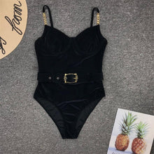 Load image into Gallery viewer, Luxury Black Female Swimsuit Vintage One Piece Ruffled Push Up Tummy Control Swimwear Halter One Piece Slimming Retro Swimsuit Women's Plus Size Push Up Bathing Suit Solid Red Swimwear Women Padded Bathing Suits