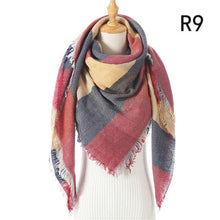 Load image into Gallery viewer, Winter Warm Soft Bandana Plaid Warm Headwear Triangle Scarves Scarf Cashmere Scarf Knit Wraps Shawls Hijabs Shawls Escharpe Elegant Cashmere Scarf Head Wrap Bandana Blanket Shawls Wraps For Female