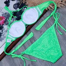 Load image into Gallery viewer, Bikini Solid Strappy Bandage Bikinis Set White Push Up Bikini Swimwear Swimsuit Bathing Suit Women's Ribbed Tie Bikini Adjustable Lace Up Bottom String Women Swimsuit