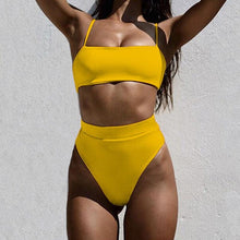 Load image into Gallery viewer, Push Up Bikini Set Swimsuits High Waist Swimwear Women Ribbed Bathing Suits Brazilian Bikinis Swimsuit for Women Bottom Triangle Bikinis Top Bathing Suit