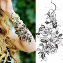 Load image into Gallery viewer, Realistic Sketches Black Flowers Temporary Waterproof Flower Tattoos Modern Body Arm Drawing For Womens
