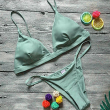 Load image into Gallery viewer, Push Up Bikini Set Swimsuits High Waist Swimwear Women Ribbed Bathing Suits Brazilian Bikinis Swimsuit for Women Bottom Triangle Bikinis Top Bathing Suit