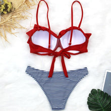 Load image into Gallery viewer, Female Two Piece Swimsuit Low Waist Bikini Floral Printing Swimwear Push Up Bathing Suit Detachable Padded Push Up Striped Bikini Set Two Piece Swimsuit Ladies Vintage Lace Bikini Sets Beach Swimwear