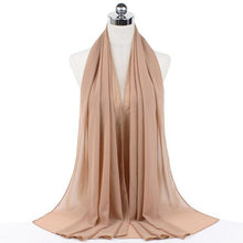 Load image into Gallery viewer, Luxury Fashion Long Soft Solid Chiffon Scarf Head Wrap Echarpe Shawl Lightweight Headscarf Instant Ready To Wear Elegant Hijab Scarf Wrap Muslim Shawl Islamic Hijabs Arab Wrap Head Scarves For Women