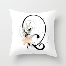 Load image into Gallery viewer, Black Alphabet Flower Print Pillow Cover White Polyester Modern Cushion Cover Decorative Pillowcase For Sofa Bed Chair Car Throw Pillow Covers Decorative Pillow Cases ABC Letter Cushion Covers Square Pillow Protectors Home Decor 45x45cm