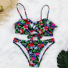 Load image into Gallery viewer, Female Two Piece Swimsuit Low Waist Bikini Floral Printing Swimwear Push Up Bathing Suit Detachable Padded Push Up Striped Bikini Set Two Piece Swimsuit Ladies Vintage Lace Bikini Sets Beach Swimwear