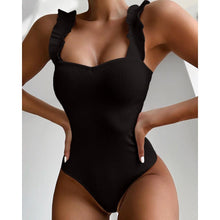 Load image into Gallery viewer, Luxury Black Female Swimsuit Vintage One Piece Ruffled Push Up Tummy Control Swimwear Halter One Piece Slimming Retro Swimsuit Women's Plus Size Push Up Bathing Suit Solid Red Swimwear Women Padded Bathing Suits