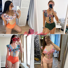 Load image into Gallery viewer, High Waist Bikini Ruffle Swimwear Women Print Swimsuit Push Up Bikinis Plus Size Bathing Suits Floral Beach Wear Bikini Swimsuits for Teen Girls