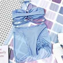 Load image into Gallery viewer, Halter Hollow Cross Bikinis Set Swimsuit Women's New Solid Two-Piece Swimwear Two Piece Swimsuit Halter Crisscross Cut Out Bikini Wrap Top with High Waist Bottom Beach Swimwear Summer Beachwear Woman Bath Bathing Suit