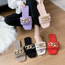 Load image into Gallery viewer, Women Summer Slipper Square Toe Chain Slippers Slip On Flat Slide Sandals Beach Flip Flops Casual Shoes Woman Heel Shoes Open Toe Slip On Dress Backless Heels Slides Slippers